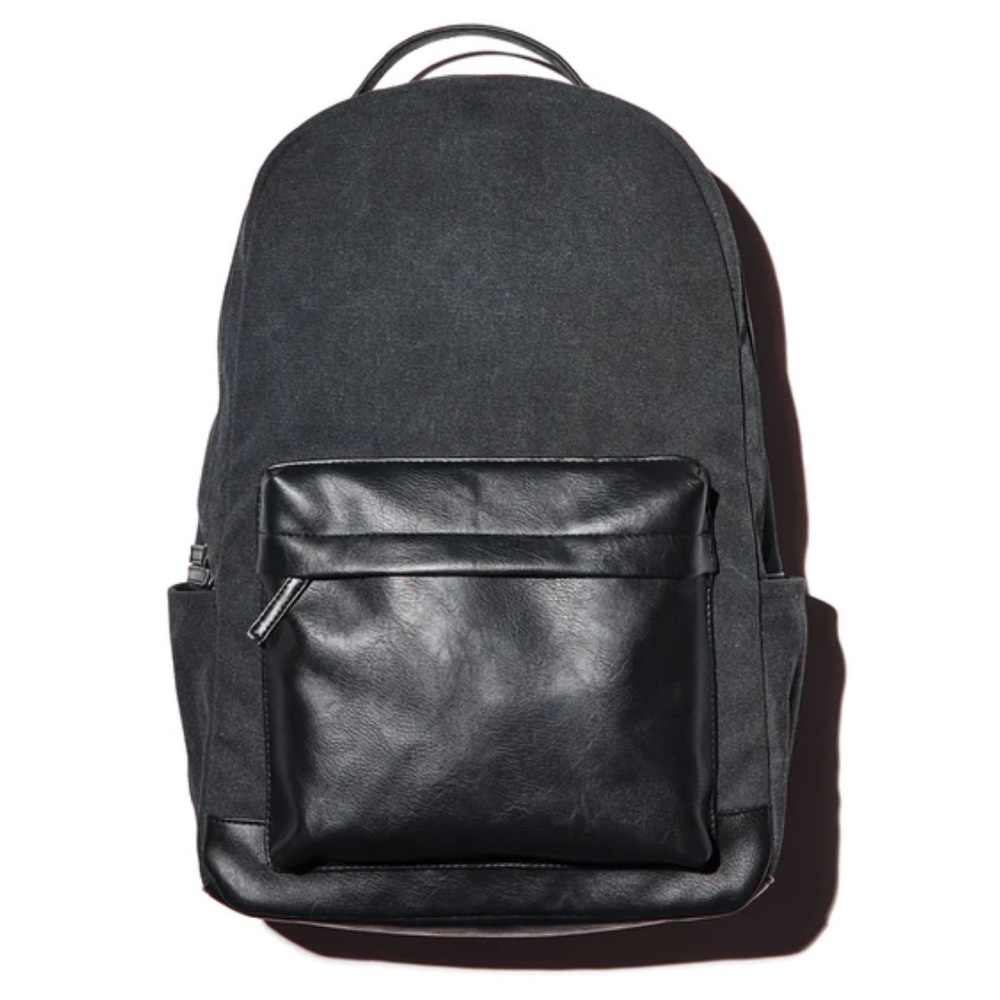 Landen Black Canvas and Leather Backpack